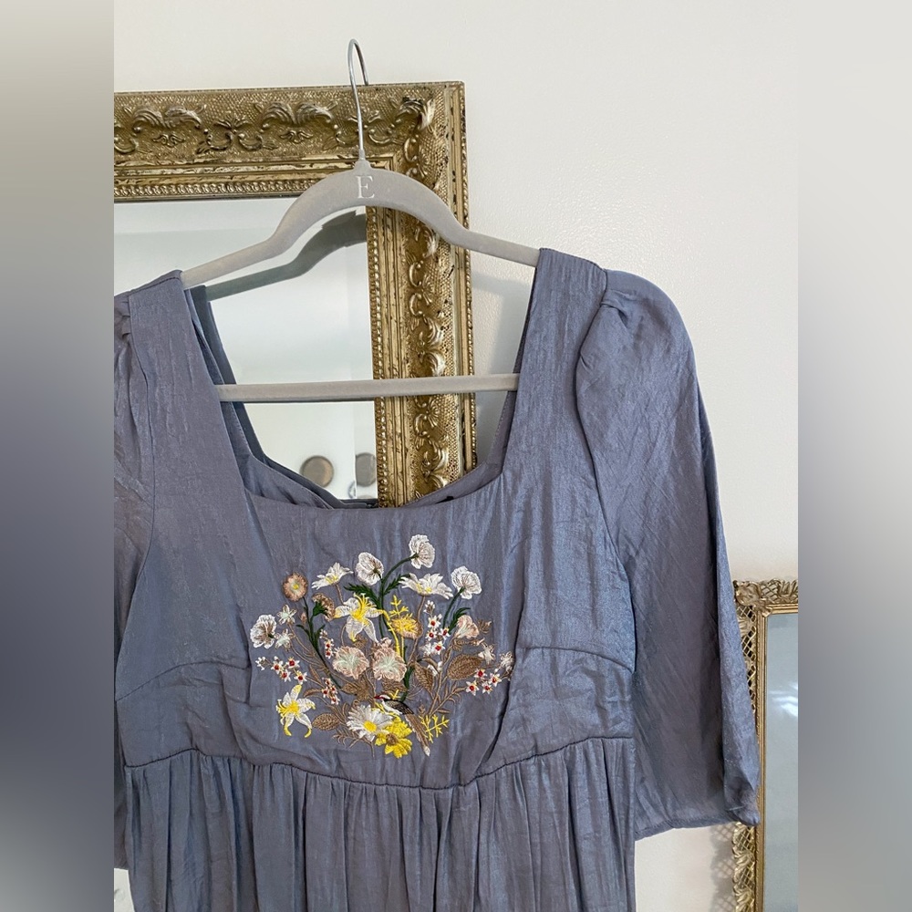 Shein Blue floral appliqué empire waist